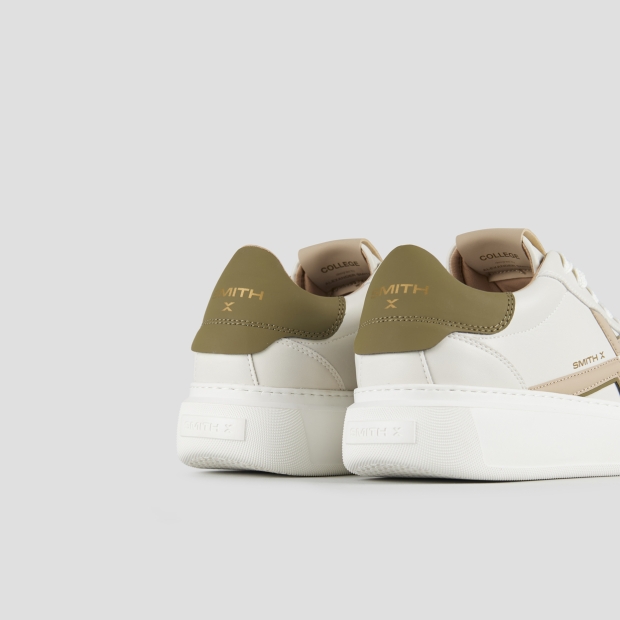 Sneakers Alexander Smith college uomo in pelle bianca, logo avorio e tallone verde - 5