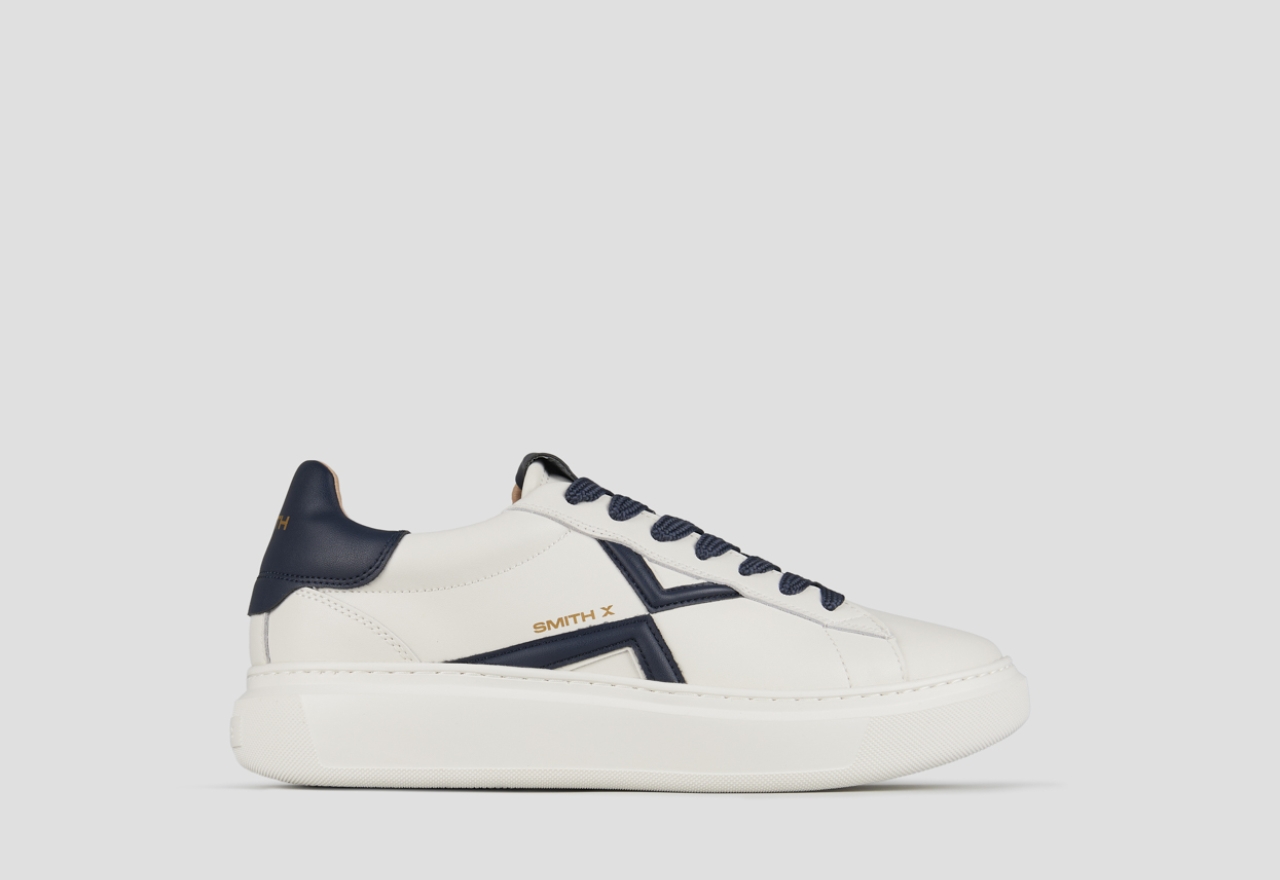 Sneakers Alexander Smith college uomo in pelle bianca e dettagli blu - 1