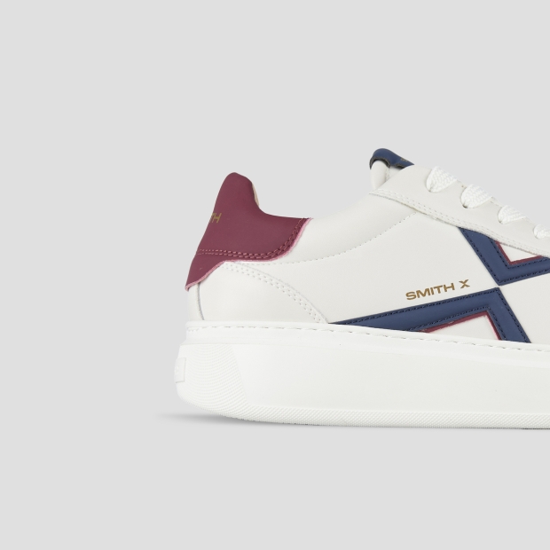 Sneakers Alexander Smith college uomo in pelle bianca, logo blu e tallone rosso - 3