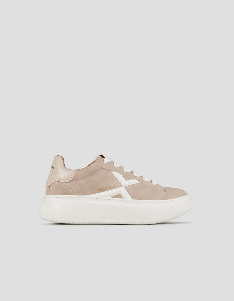 Sneakers Alexander Smith college donna in suede beige e logo bianco - 1