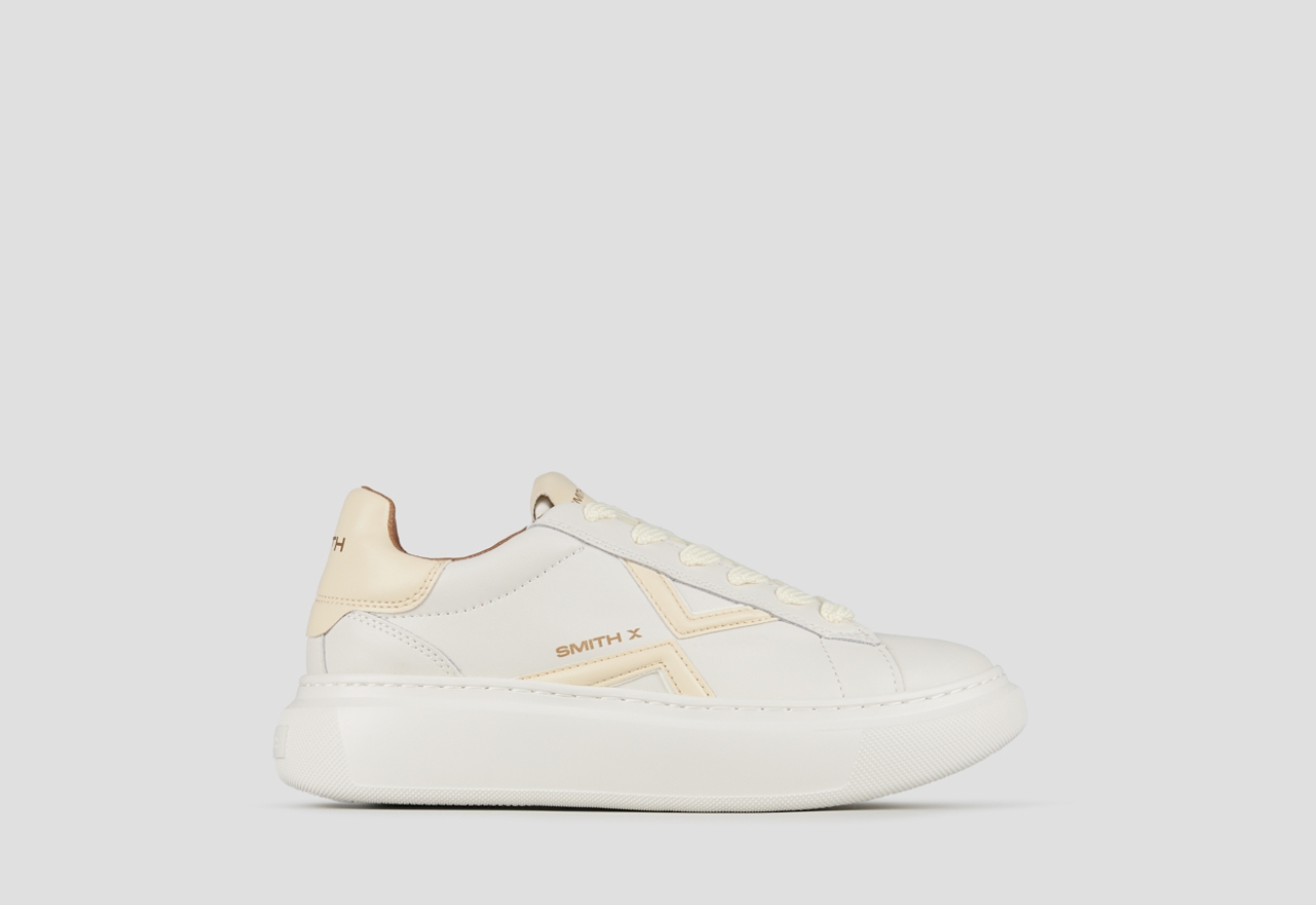 Sneakers Alexander Smith college donna in bianco con logo e tallone giallo pastello - 1