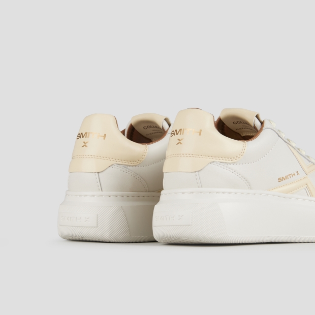 Sneakers Alexander Smith college donna in bianco con logo e tallone giallo pastello - 5