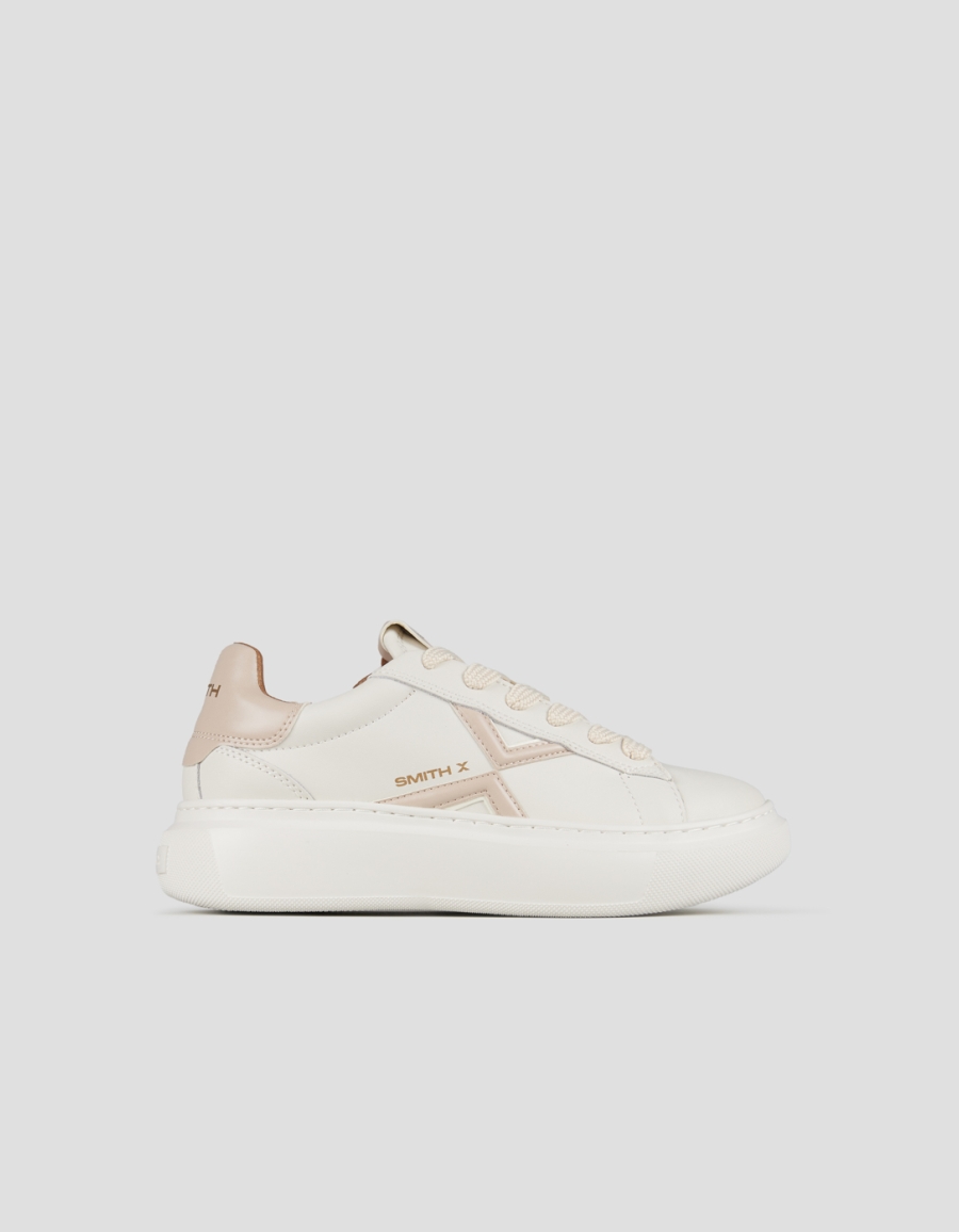 Sneakers Alexander Smith college donna in bianco con logo e tallone rosa - 1