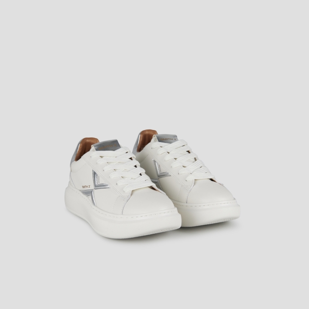 Sneakers Alexander Smith college donna in bianco con logo e tallone laminato argento - 4