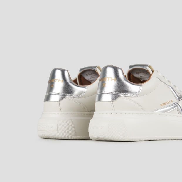 Sneakers Alexander Smith college donna in bianco con logo e tallone laminato argento - 5