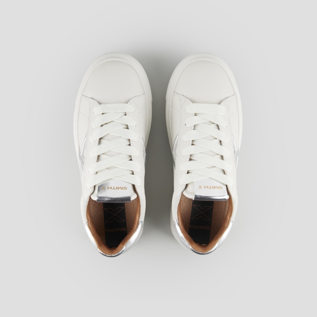 Sneakers Alexander Smith college donna in bianco con logo e tallone laminato argento - 6