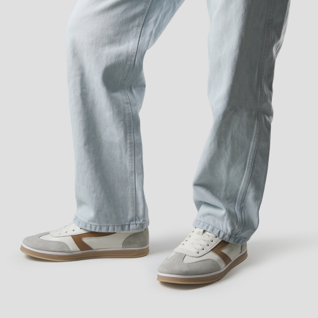 Sneakers Alexander Smith thames uomo in pelle bianca, camoscio grigio e logo sabbia - 2