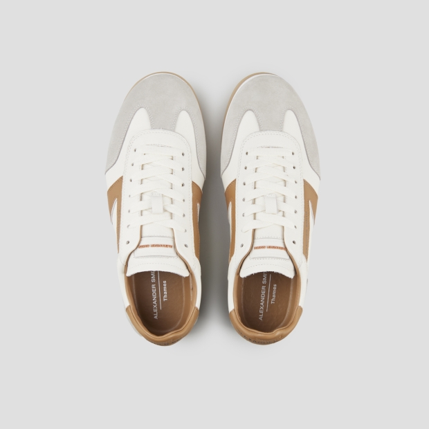Sneakers Alexander Smith thames uomo in pelle bianca, camoscio grigio e logo sabbia - 6