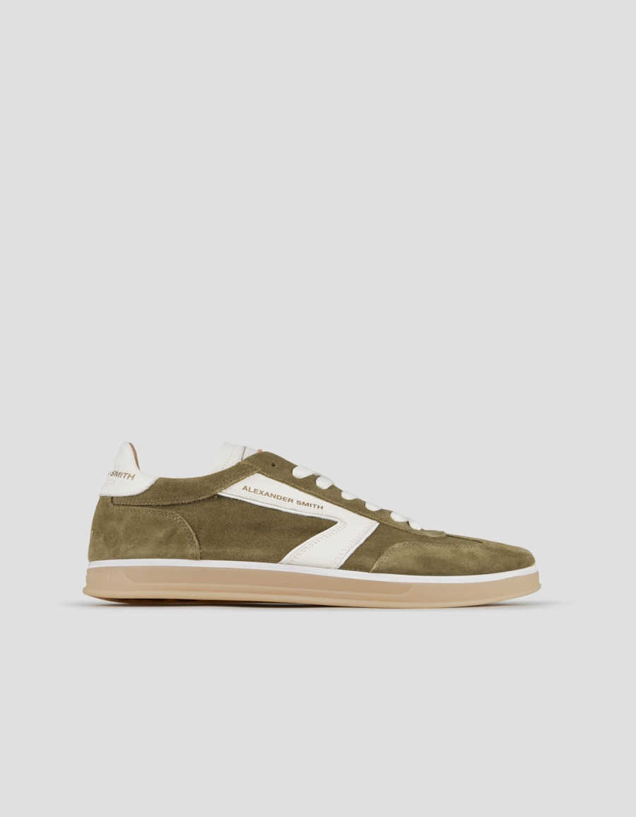 Sneakers Alexander Smith thames uomo in camoscio verde militare e logo bianco - 1