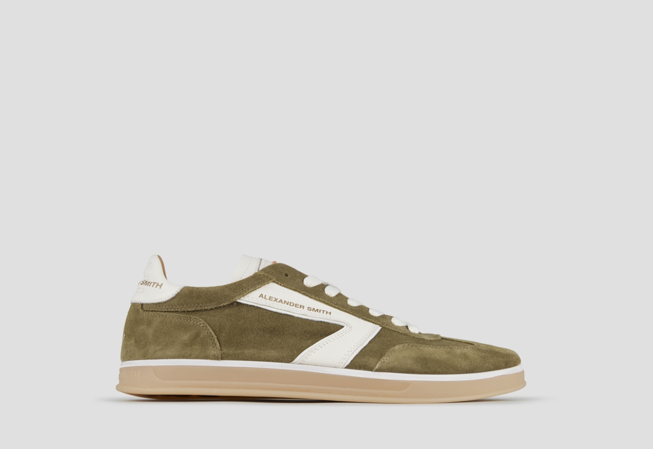 Sneakers Alexander Smith thames uomo in camoscio verde militare e logo bianco - 1