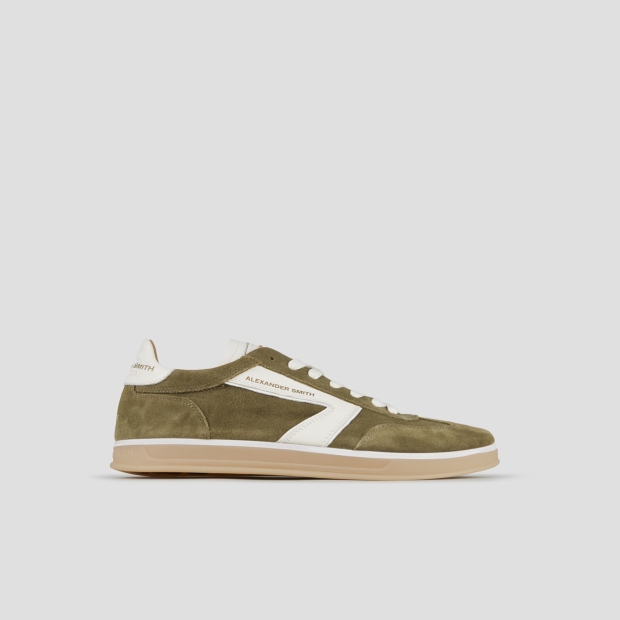 Sneakers Alexander Smith thames uomo in camoscio verde militare e logo bianco - 1