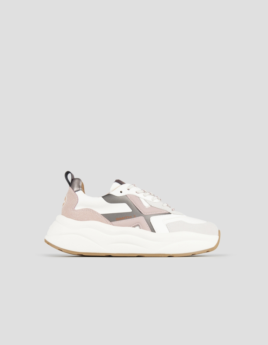 Sneakers Alexander Smith horizon donna in bianco con inserti in suede grigio e rosa - 1