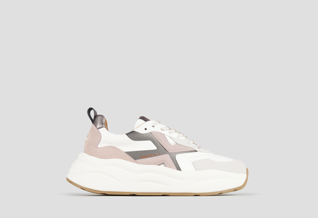 Sneakers Alexander Smith horizon donna in bianco con inserti in suede grigio e rosa - 1