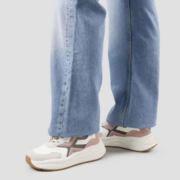 Sneakers Alexander Smith horizon donna in bianco con inserti in suede grigio e rosa - 2