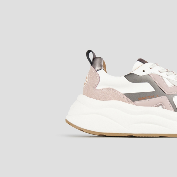 Sneakers Alexander Smith horizon donna in bianco con inserti in suede grigio e rosa - 3