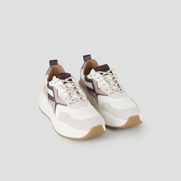 Sneakers Alexander Smith horizon donna in bianco con inserti in suede grigio e rosa - 4