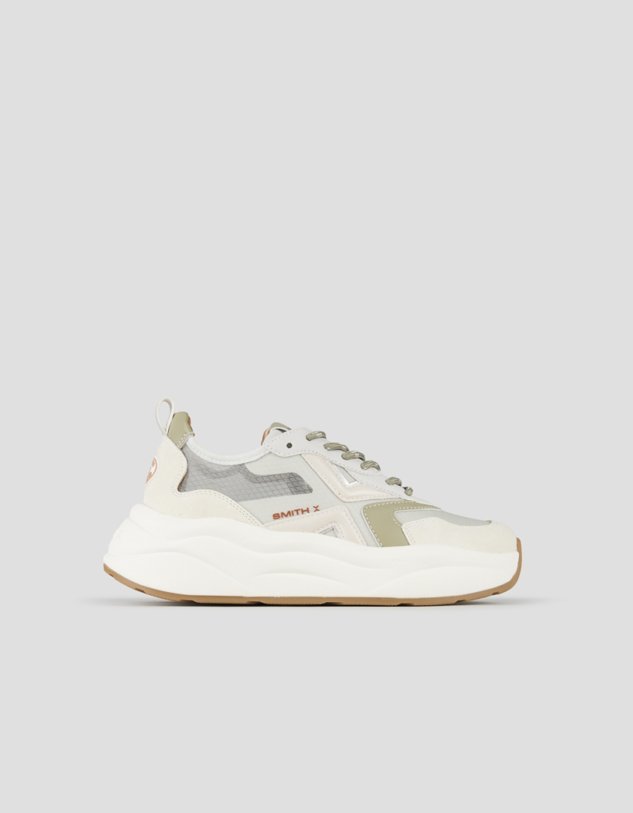Sneakers Alexander Smith horizon donna in rip-stop semi-trasparente verde e dettagli beige - 1