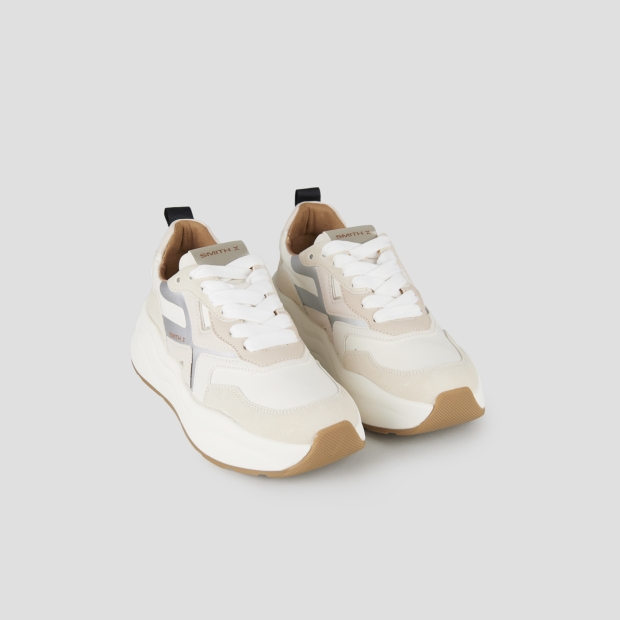 Sneakers Alexander Smith horizon donna in pelle e suede beige con inserti in rip-stop - 4