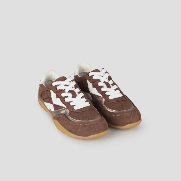 Sneakers Alexander Smith mist donna in marrone con inserti in suede e laminato, logo e tallone in bianco - 4