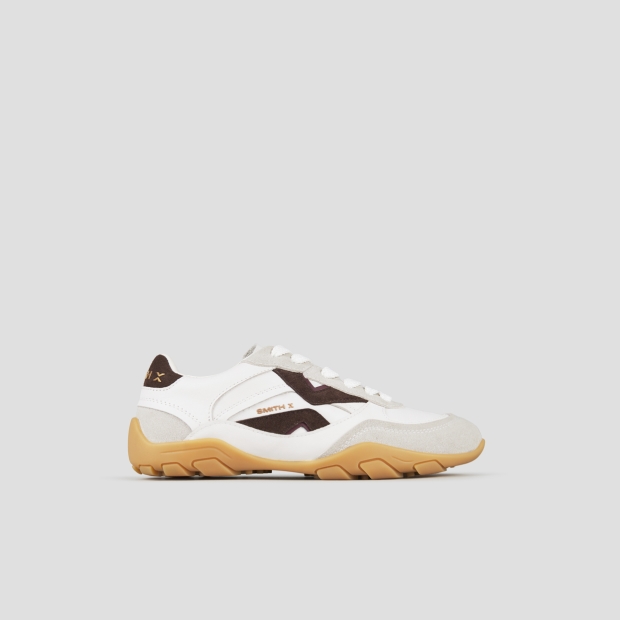 Sneakers Alexander Smith mist donna in bianco con dettagli in suede grigio, tallone e logo laterale in suede marrone - 1