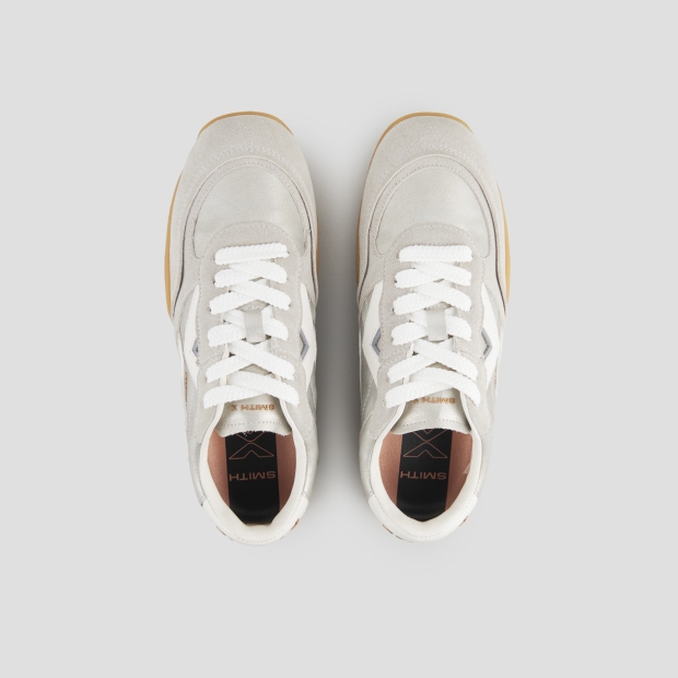 Sneakers Alexander Smith mist donna in suede grigio e laminato argento, con tallone e logo in bianco - 6