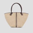 Lauren Large borsa a spalla in rafia beige e manico intrecciato marrone