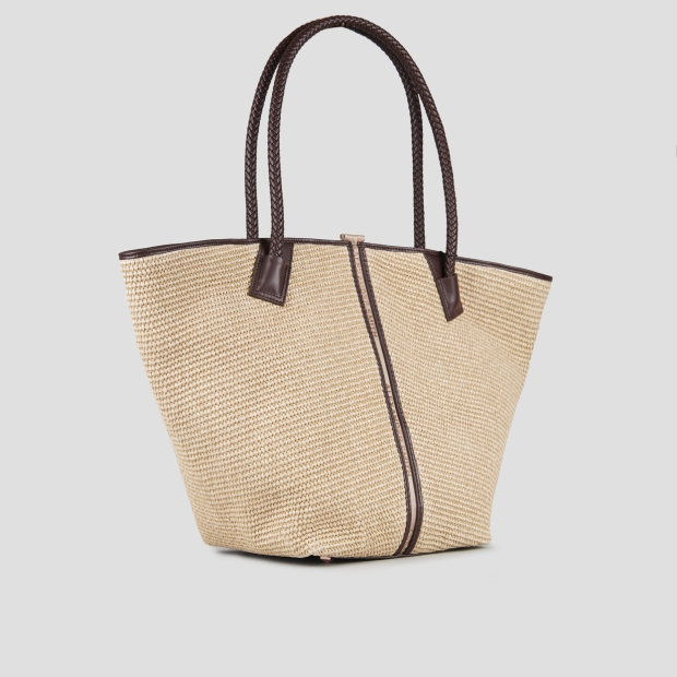 Sneakers Alexander Smith lauren large borsa a spalla in rafia beige e manico intrecciato marrone - 3