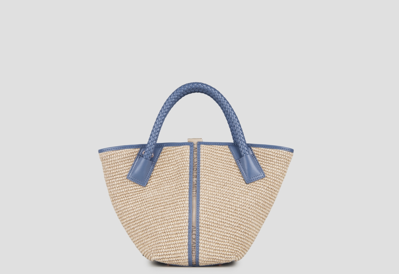 Sneakers Alexander Smith lauren small borsa a mano con tracolla in rafia beige e manico intrecciato azzurro - 1