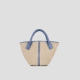 Lauren Small borsa a mano con tracolla in rafia beige e manico intrecciato azzurro