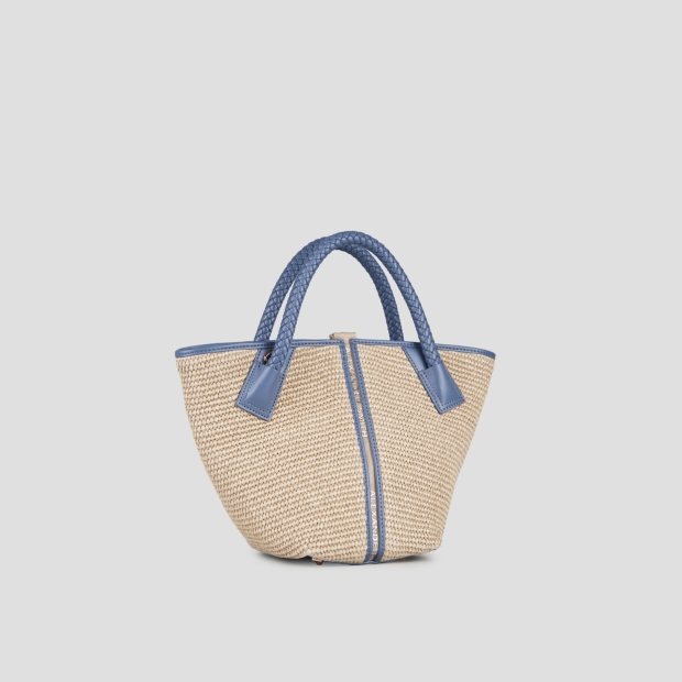 Sneakers Alexander Smith lauren small borsa a mano con tracolla in rafia beige e manico intrecciato azzurro - 3