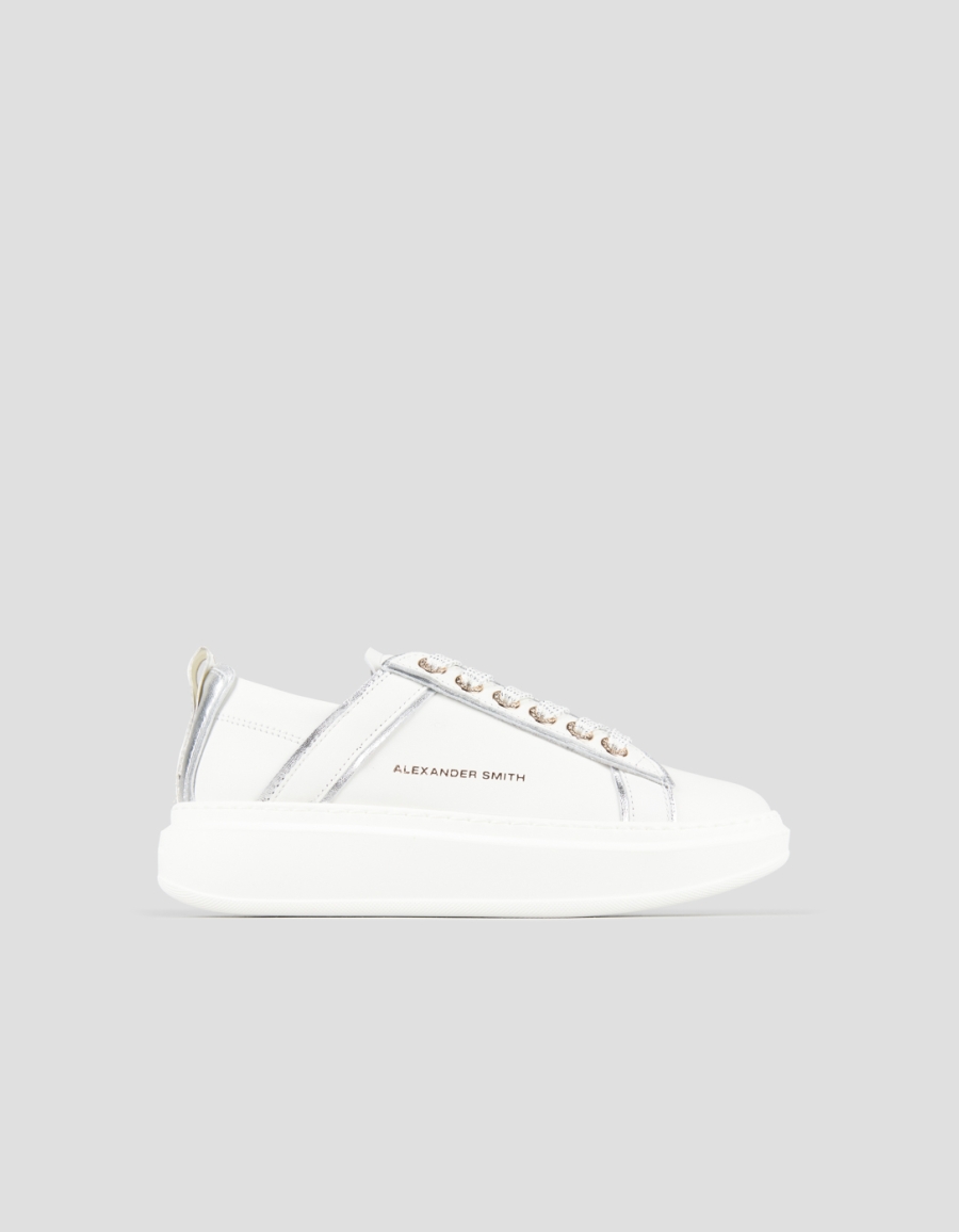 Sneakers Alexander Smith wembley donna decostruita in pelle bianca e dettagli in laminato argento - 1