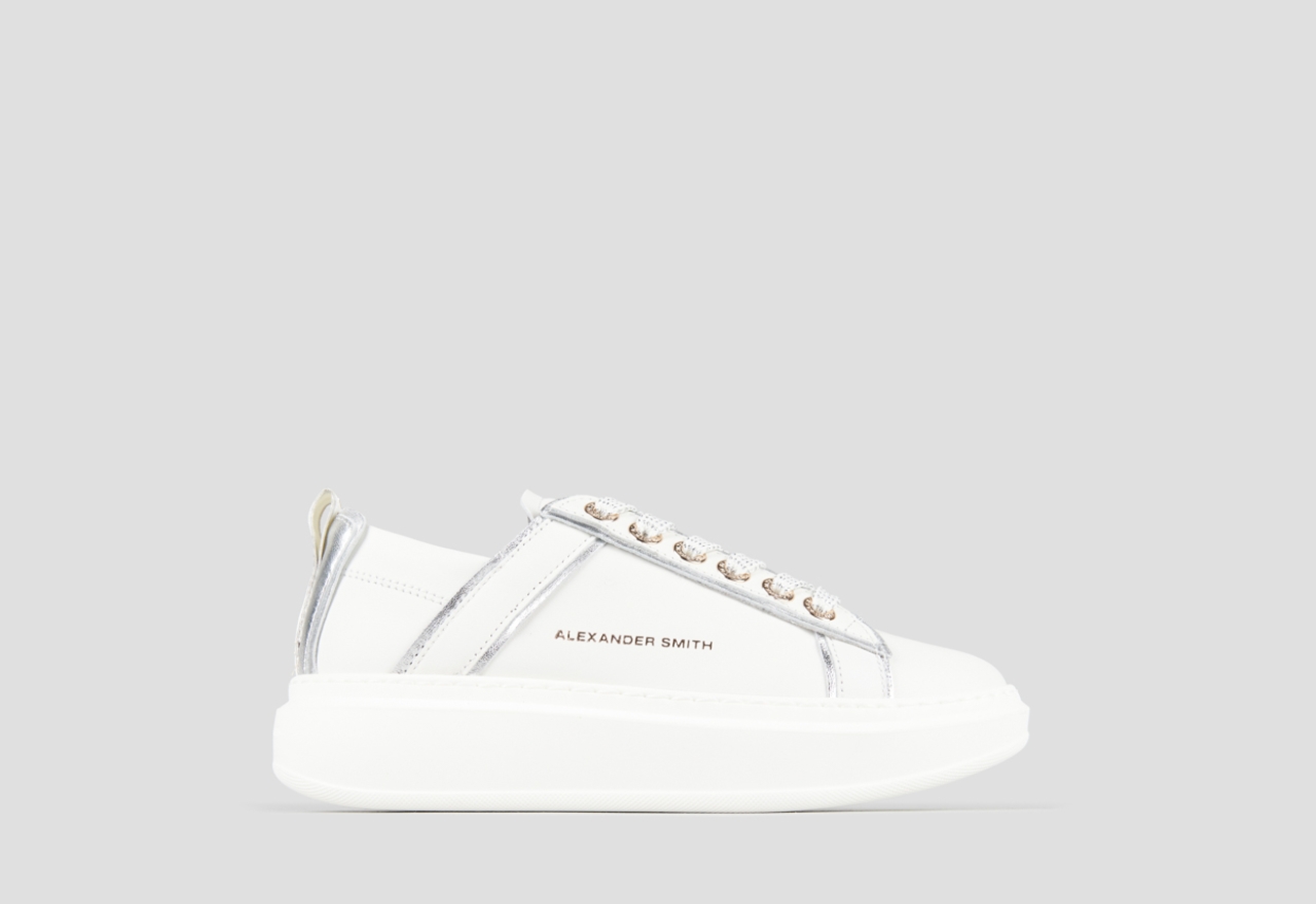 Sneakers Alexander Smith wembley donna decostruita in pelle bianca e dettagli in laminato argento - 1