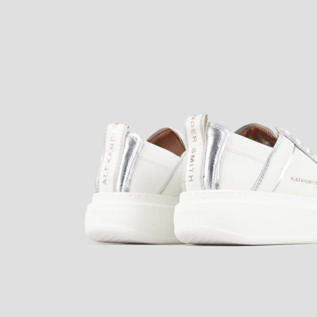 Sneakers Alexander Smith wembley donna decostruita in pelle bianca e dettagli in laminato argento - 5