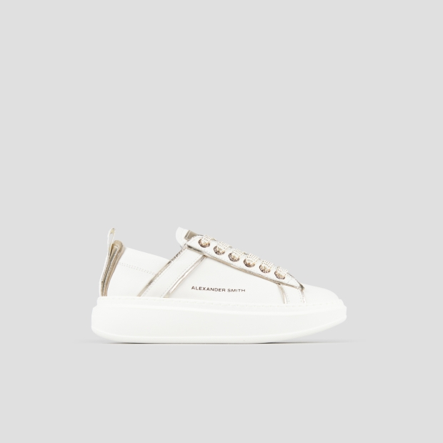 Sneakers Alexander Smith wembley donna decostruita in pelle bianca e dettagli in laminato oro - 1