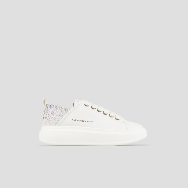 Sneakers Alexander Smith wembley donna in pelle bianca e tallone grigio con strass iridescenti - 1