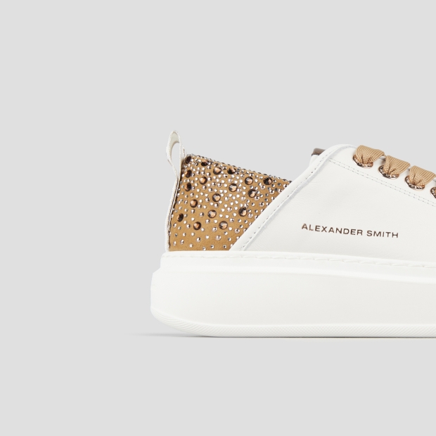 Sneakers Alexander Smith wembley donna in pelle bianca e tallone marrone con strass - 3