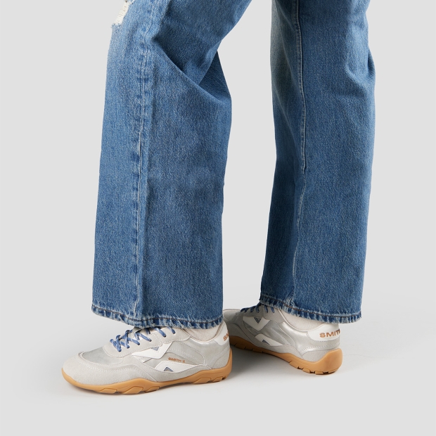 Sneakers Alexander Smith mist donna in suede grigio e laminato argento, con tallone e logo in bianco - 2