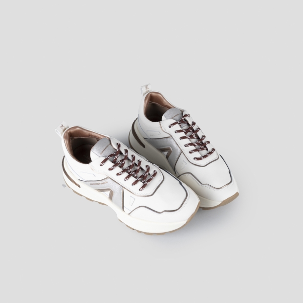 Sneakers Alexander Smith liverpool donna in pelle bianca con logo laterale in glitter argento - 2