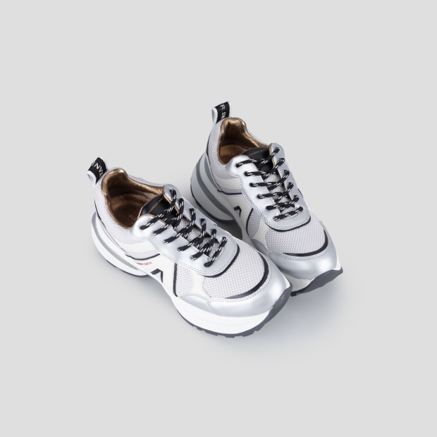Sneakers Alexander Smith victoria donna in pelle e mesh argento con dettagli specchio - 2