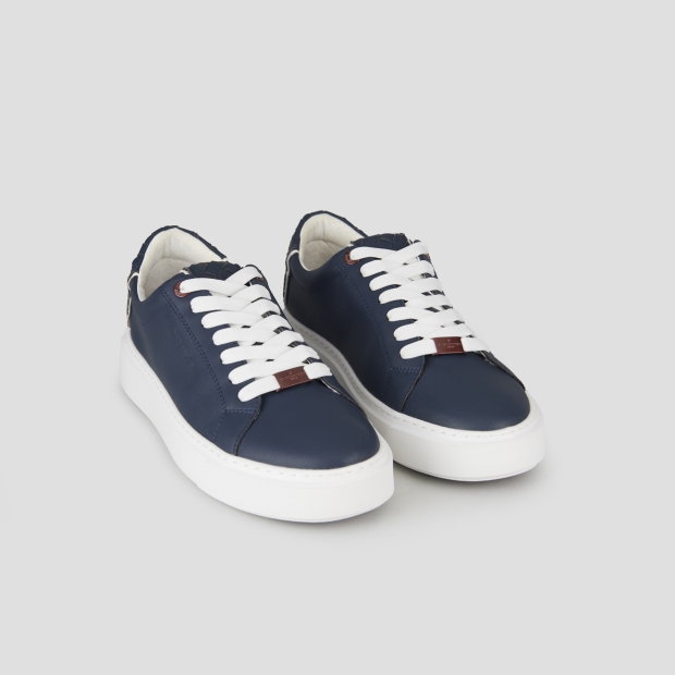 Sneakers Alexander Smith london uomo in pelle blu con tallone in pelle intrecciata - 4