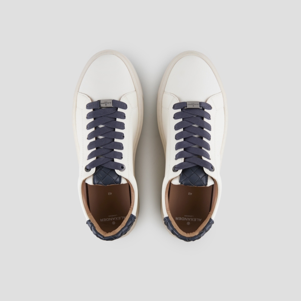 Sneakers Alexander Smith london uomo in pelle bianca e tallone in pelle intrecciata blu - 6