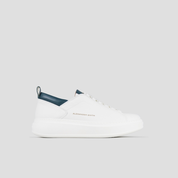 Sneakers Alexander Smith wembley uomo alta frequenza in nappa bianca e dettagli verdi - 1