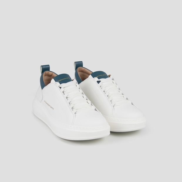 Sneakers Alexander Smith wembley uomo alta frequenza in nappa bianca e dettagli verdi - 4