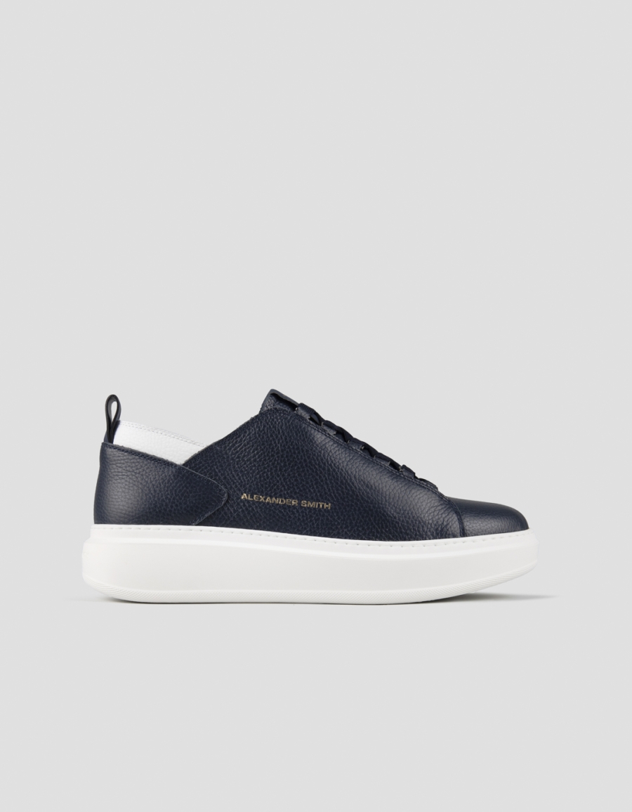 Sneakers Alexander Smith wembley uomo decostruita in pelle bottalata blu e dettagli bianchi - 1