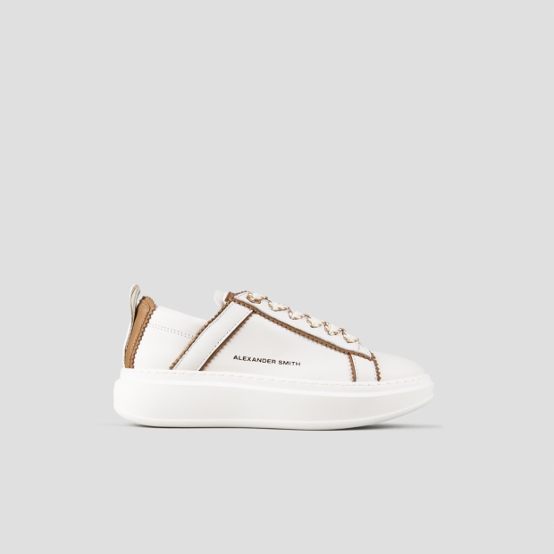 Sneakers Alexander Smith wembley donna decostruita in pelle bianca e dettagli marroni - 1