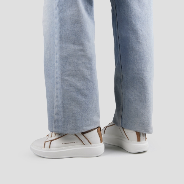 Sneakers Alexander Smith wembley donna decostruita in pelle bianca e dettagli marroni - 2