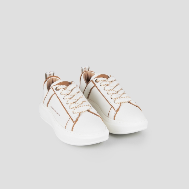 Sneakers Alexander Smith wembley donna decostruita in pelle bianca e dettagli marroni - 4