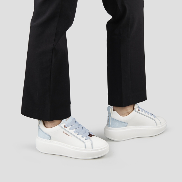 Sneakers Alexander Smith stone donna in bianco con tallone cracklè azzurro - 2