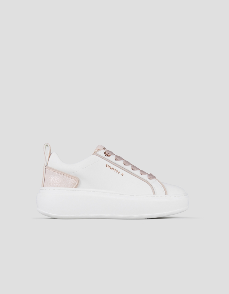 Sneakers Alexander Smith stone donna in bianco con tallone cracklè rosa - 1