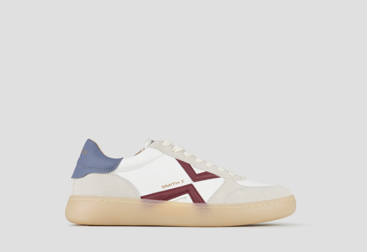 Sneakers Alexander Smith ocean uomo in bianco con inserti suede, logo rosso e tallone azzurro - 1